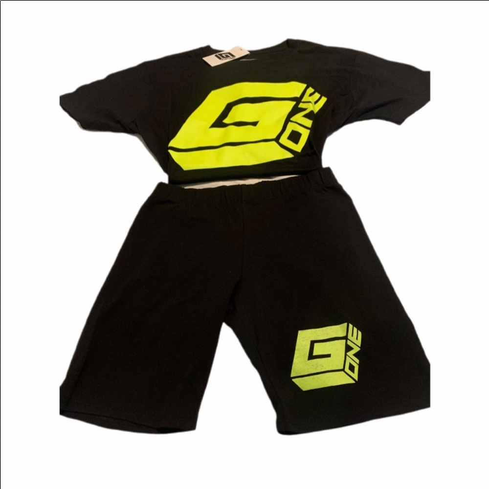 Black and neon short set great material my personal clothing line g one